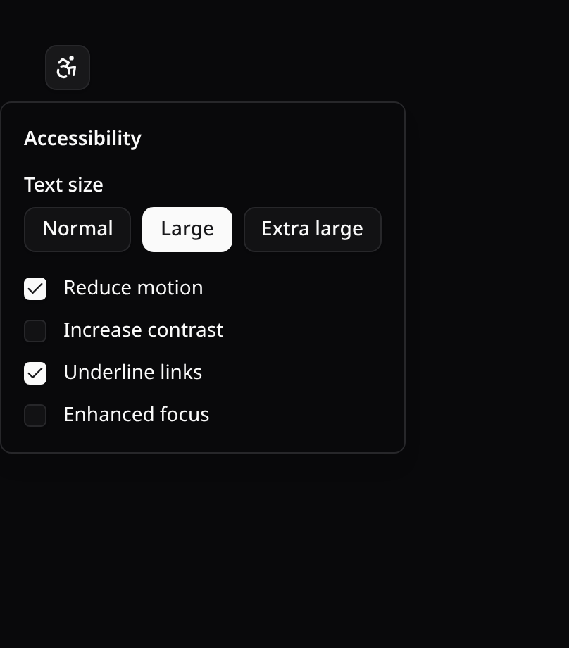 Accessibility quick-menu popover