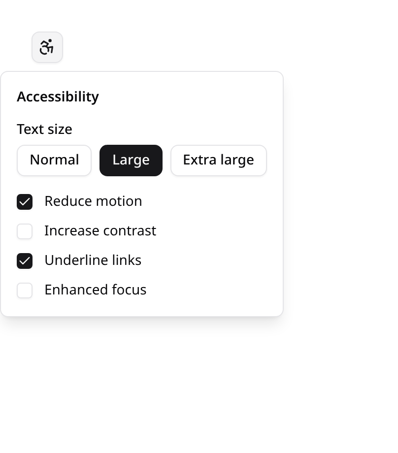 Accessibility quick-menu popover