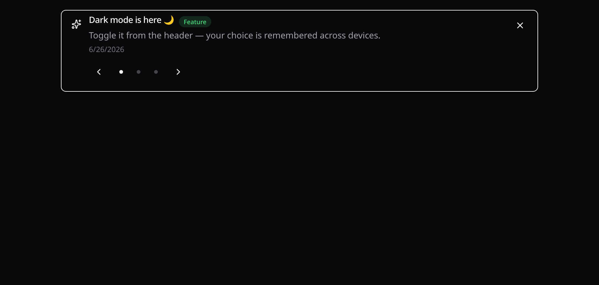 Announcement banner pinned to the top of the viewport