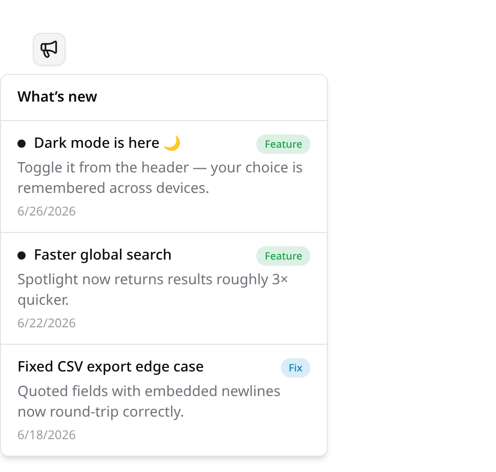 What's new announcements feed