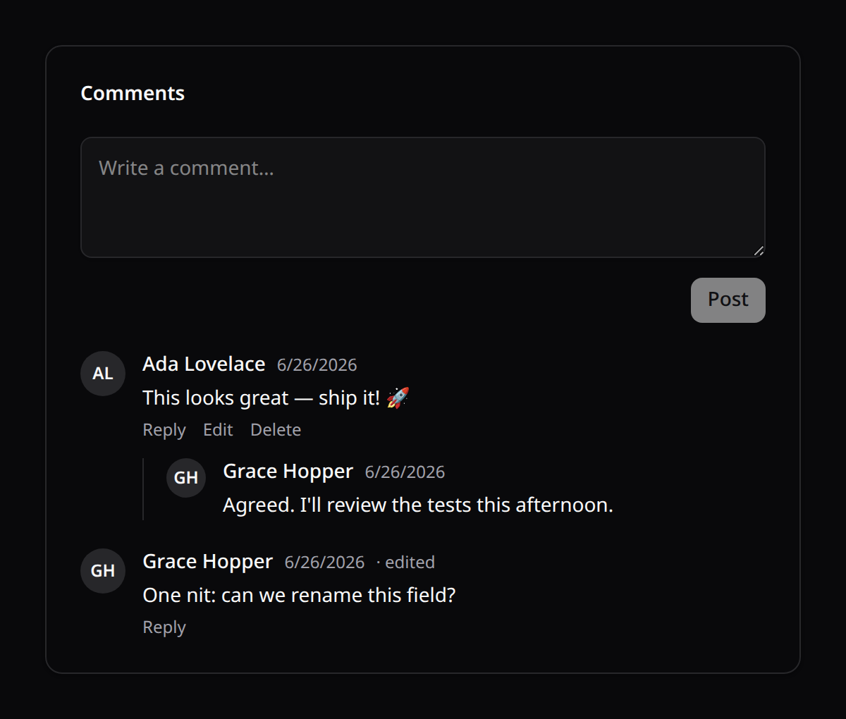 Threaded comments