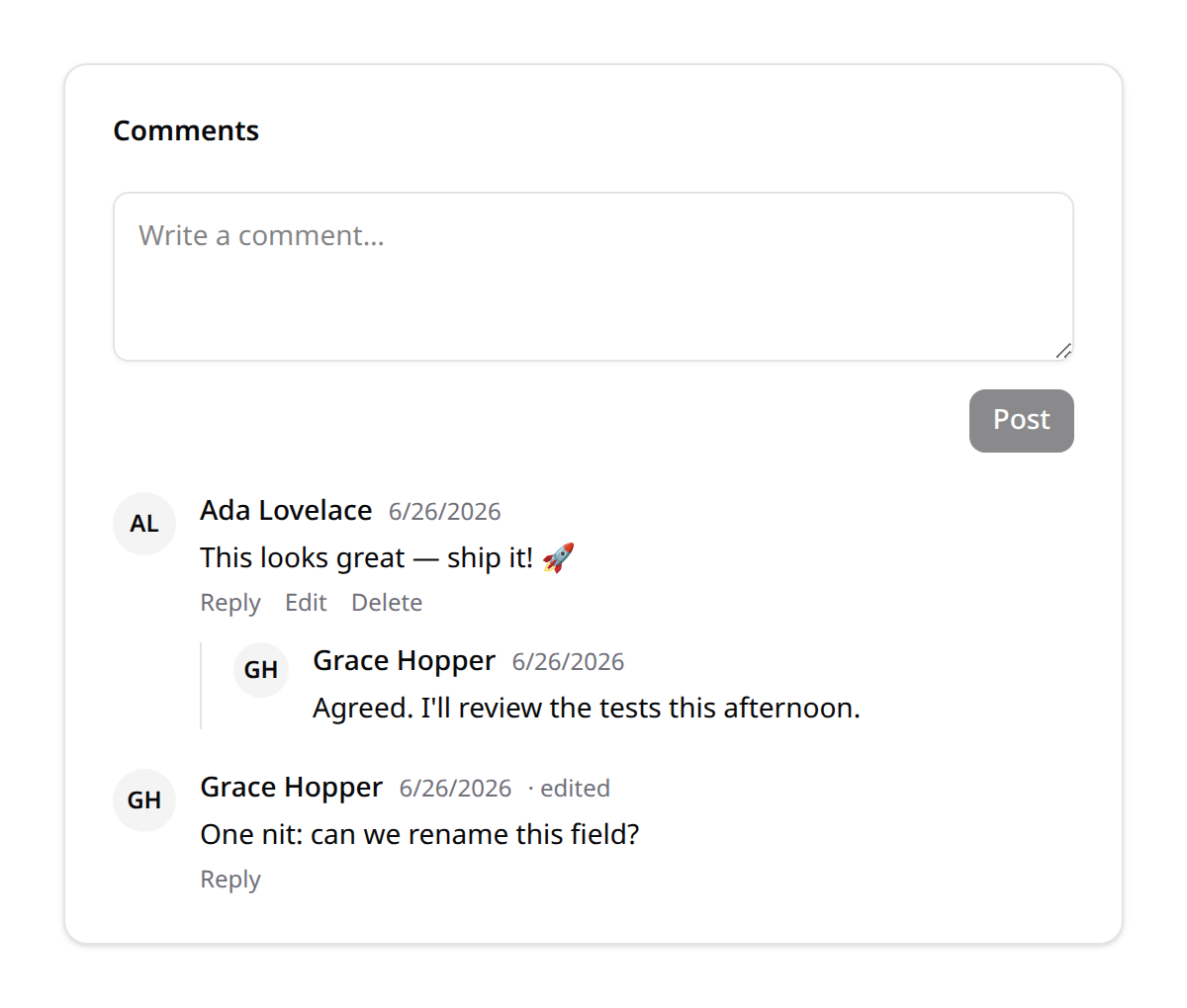 Threaded comments