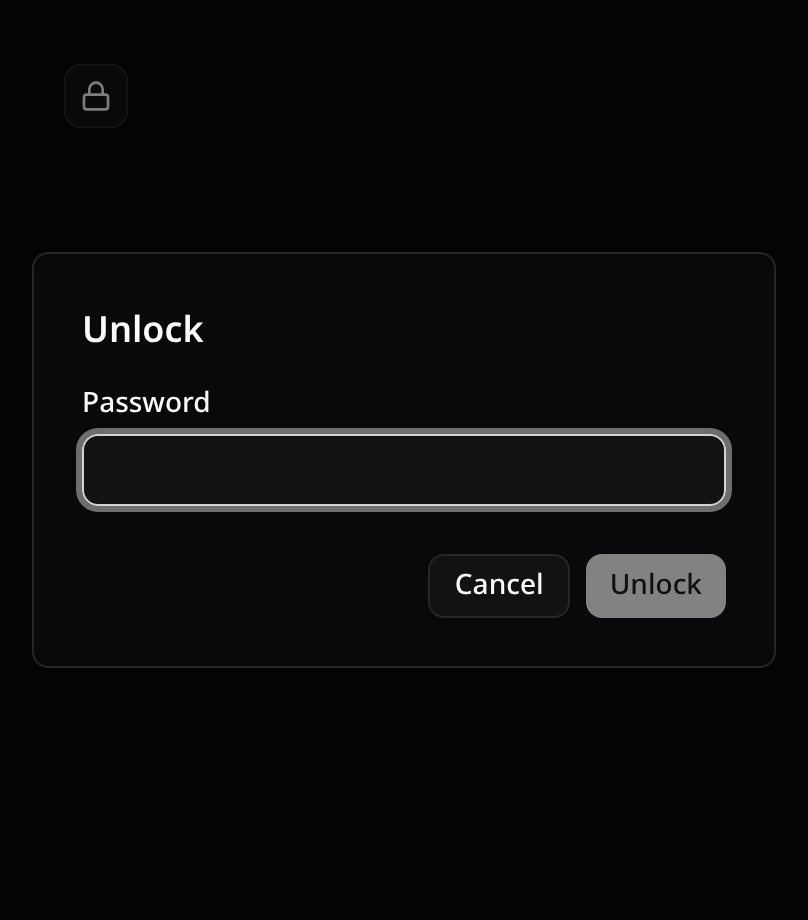 The confidential-fields unlock dialog, prompting for the current password