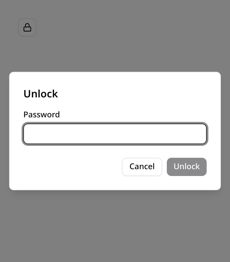 The confidential-fields unlock dialog, prompting for the current password