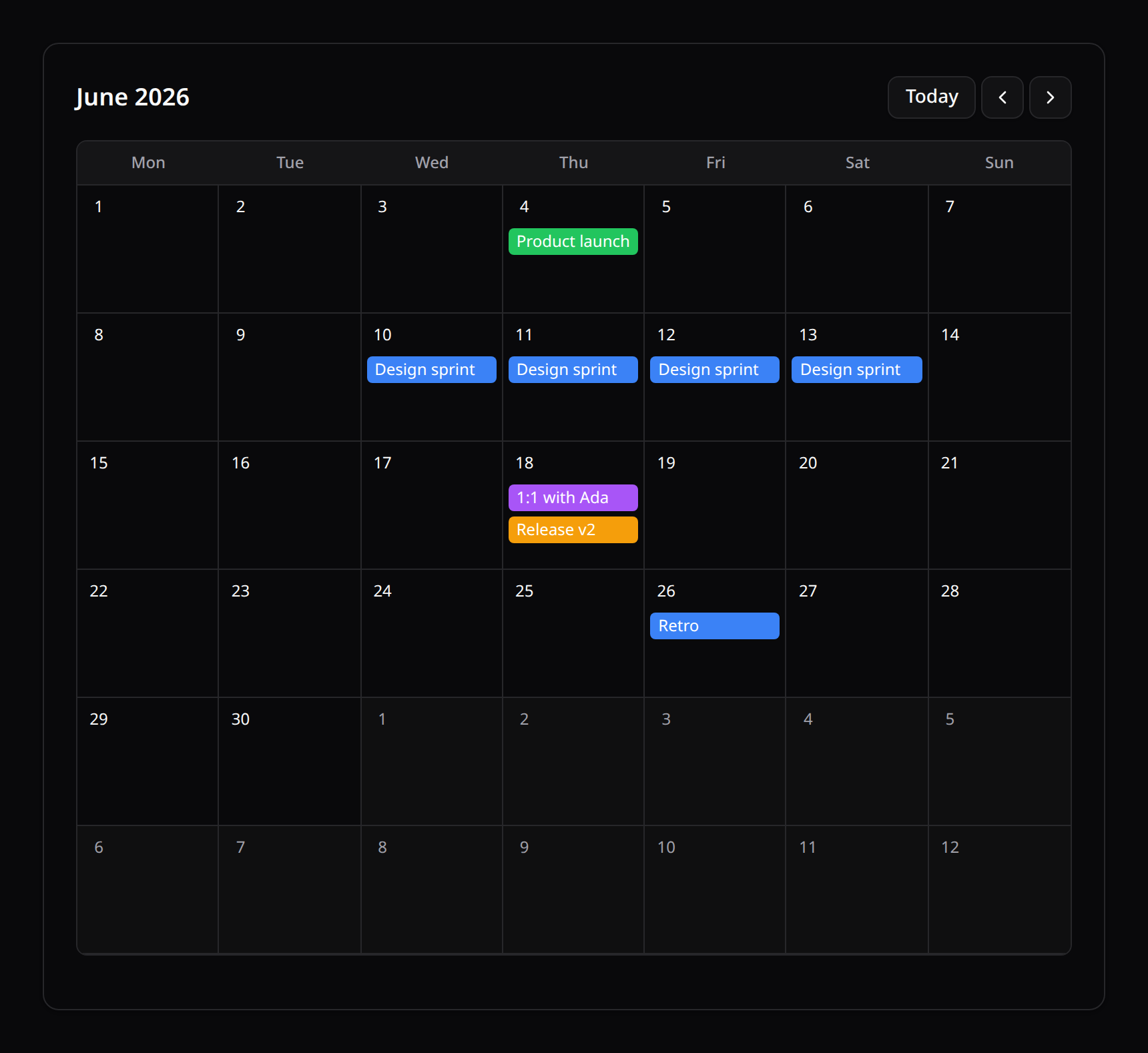 Month-view event calendar