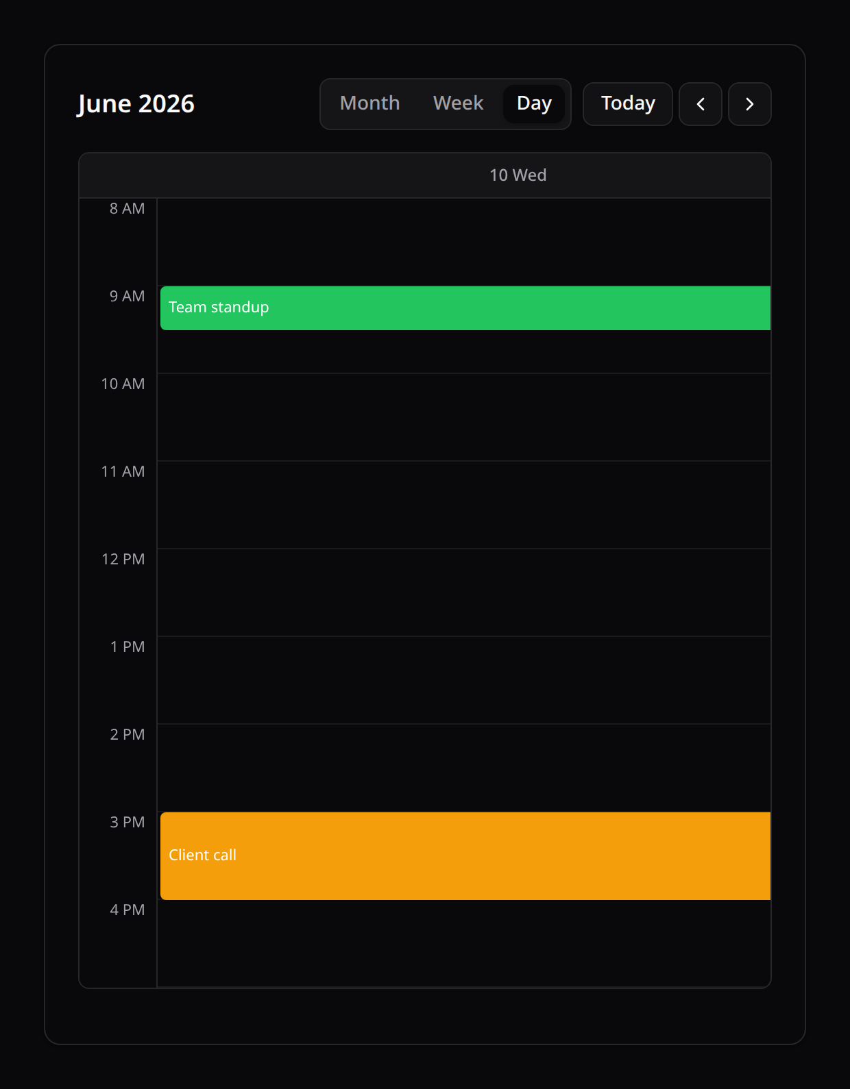 Event calendar — day view