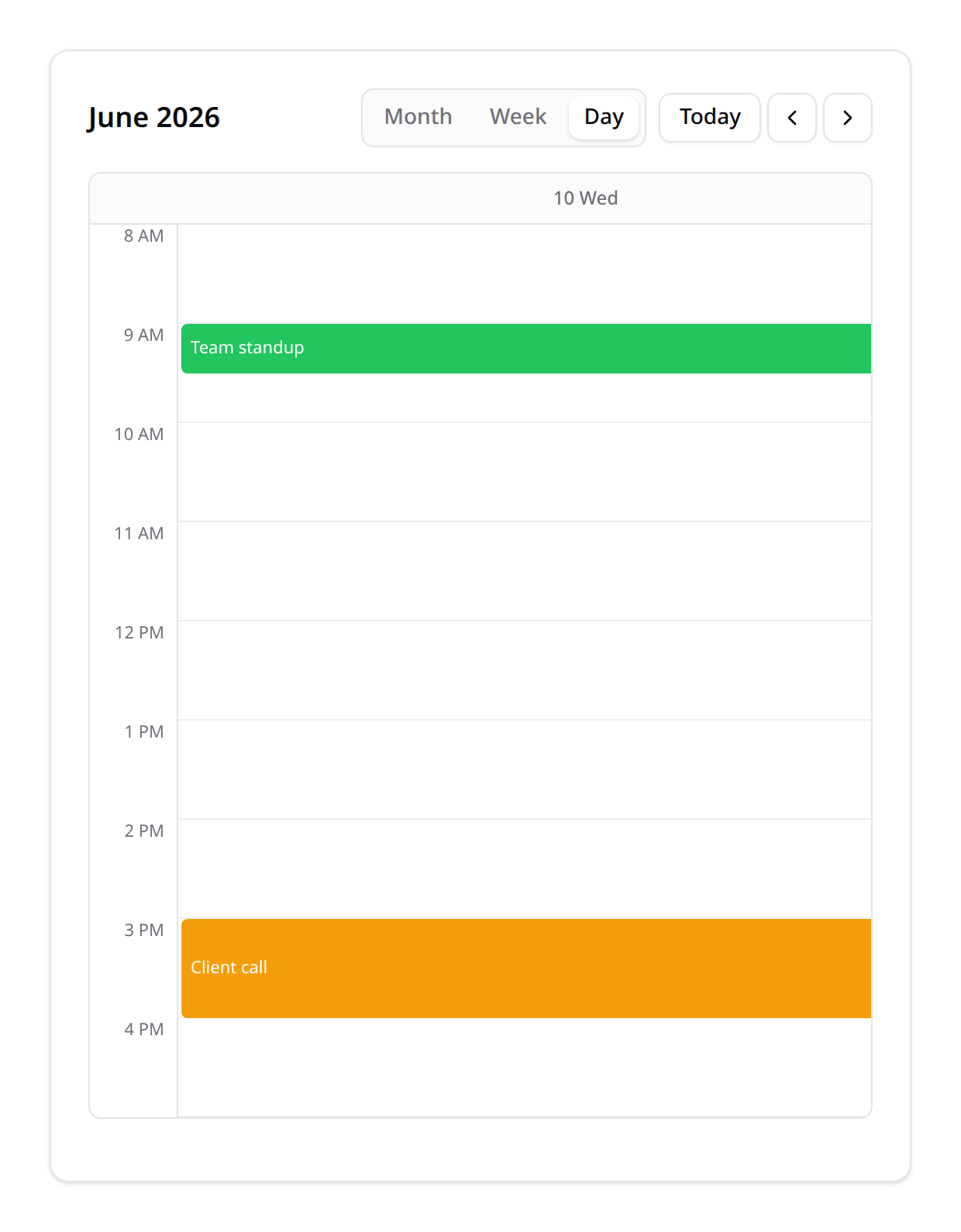 Event calendar — day view