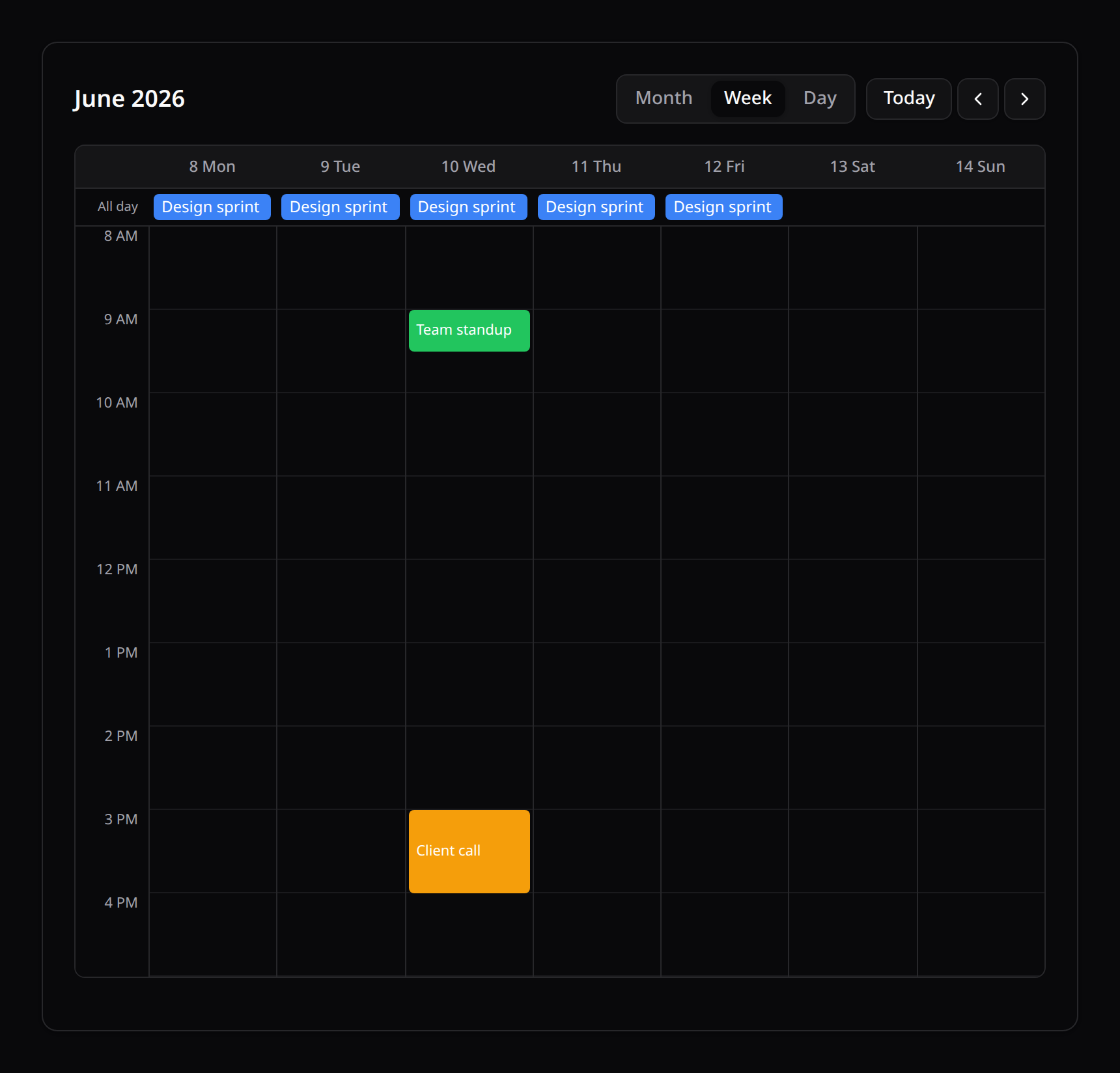 Event calendar — week view