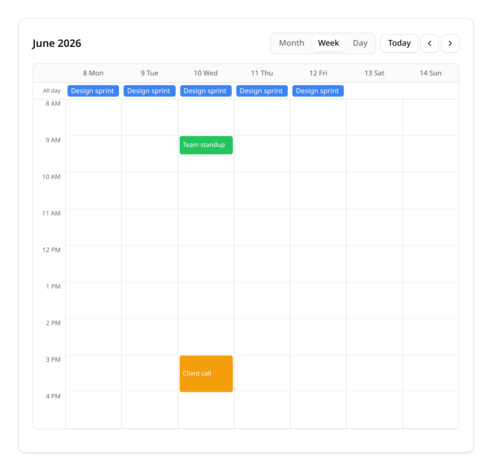 Event calendar — week view