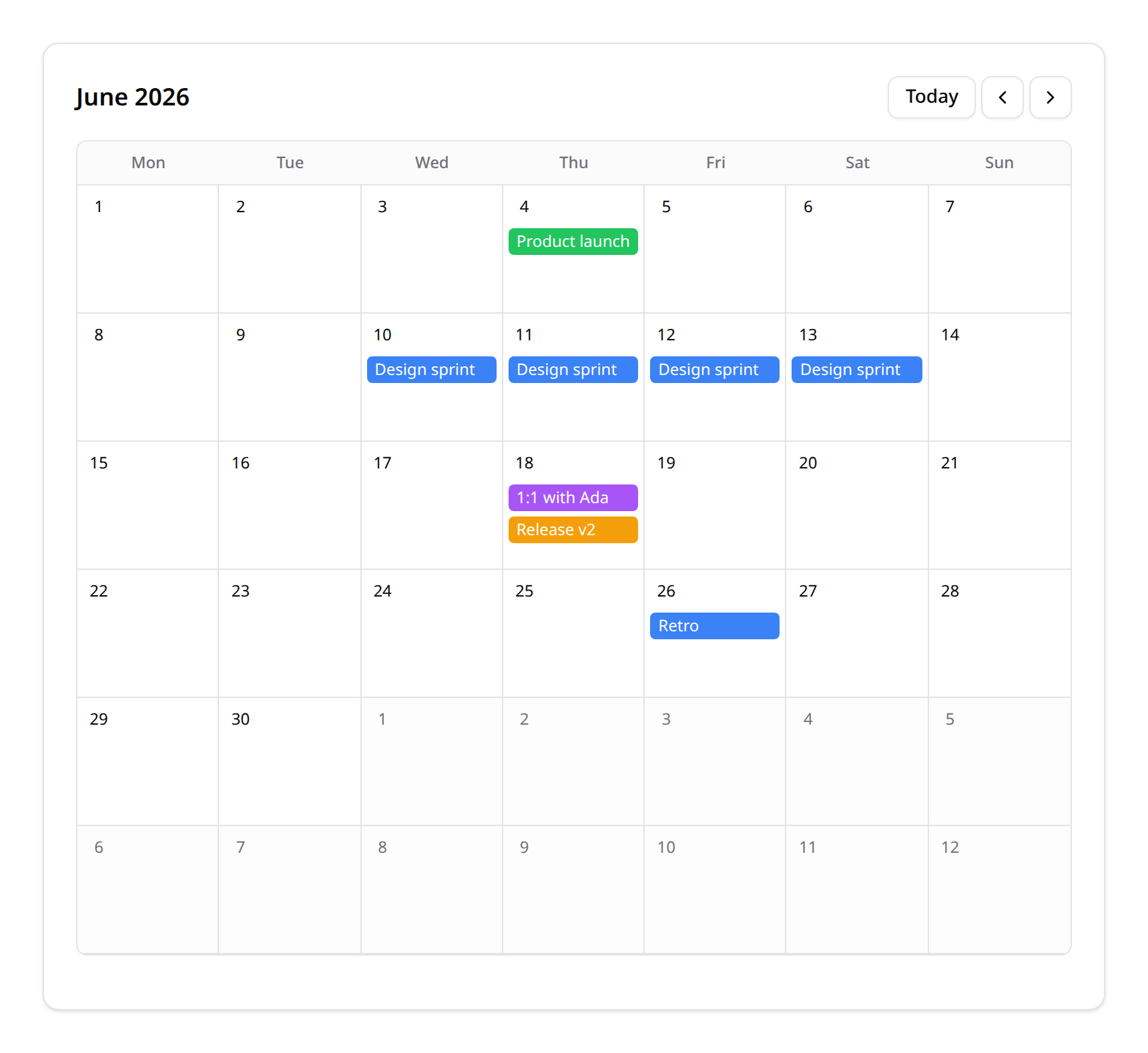 Month-view event calendar
