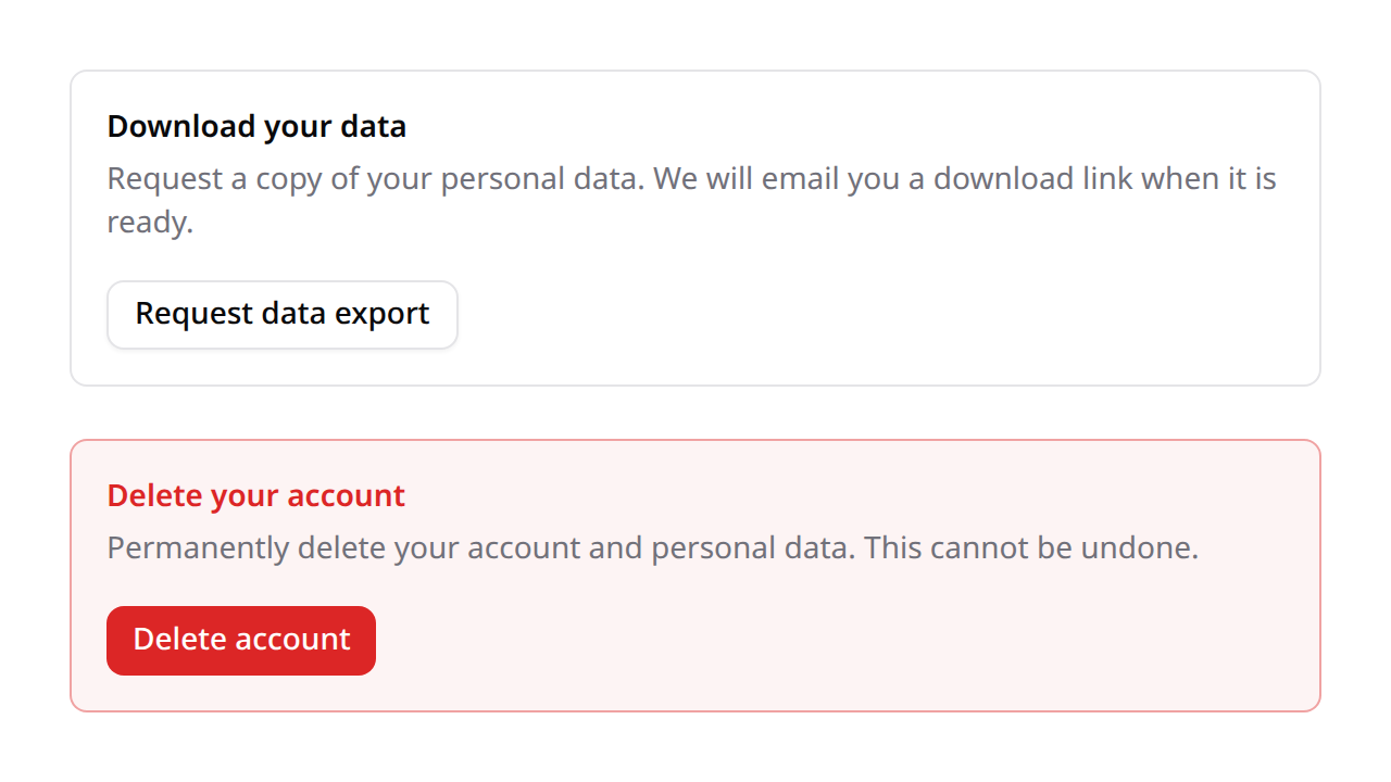 GDPR self-service panel
