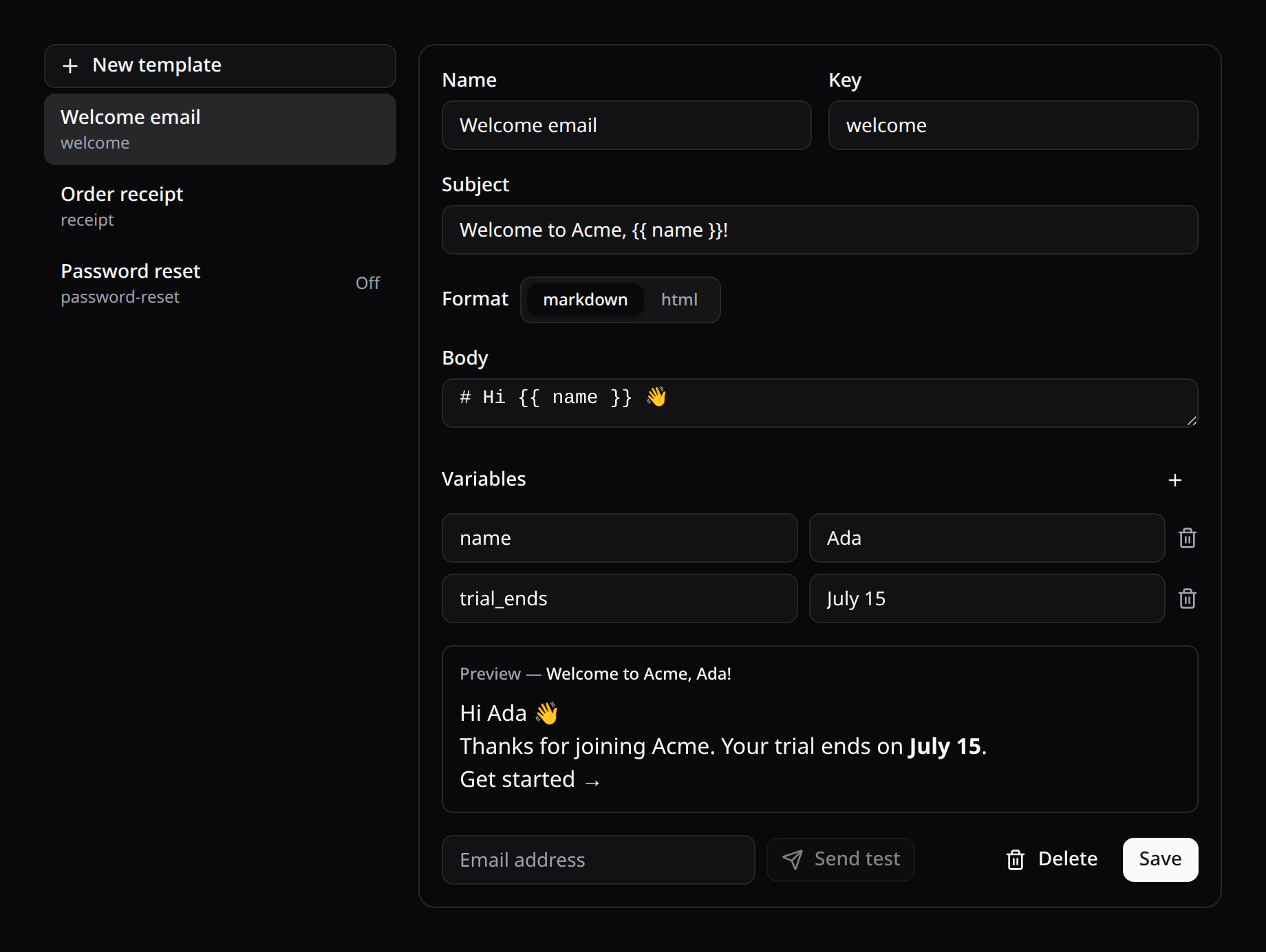 Mail templates manager