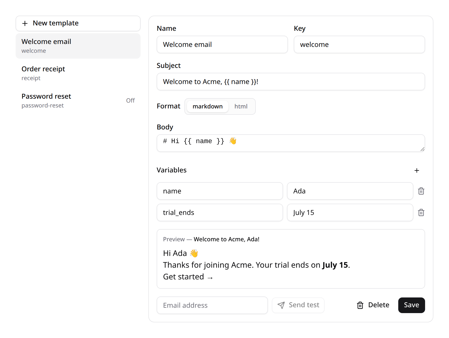 Mail templates manager