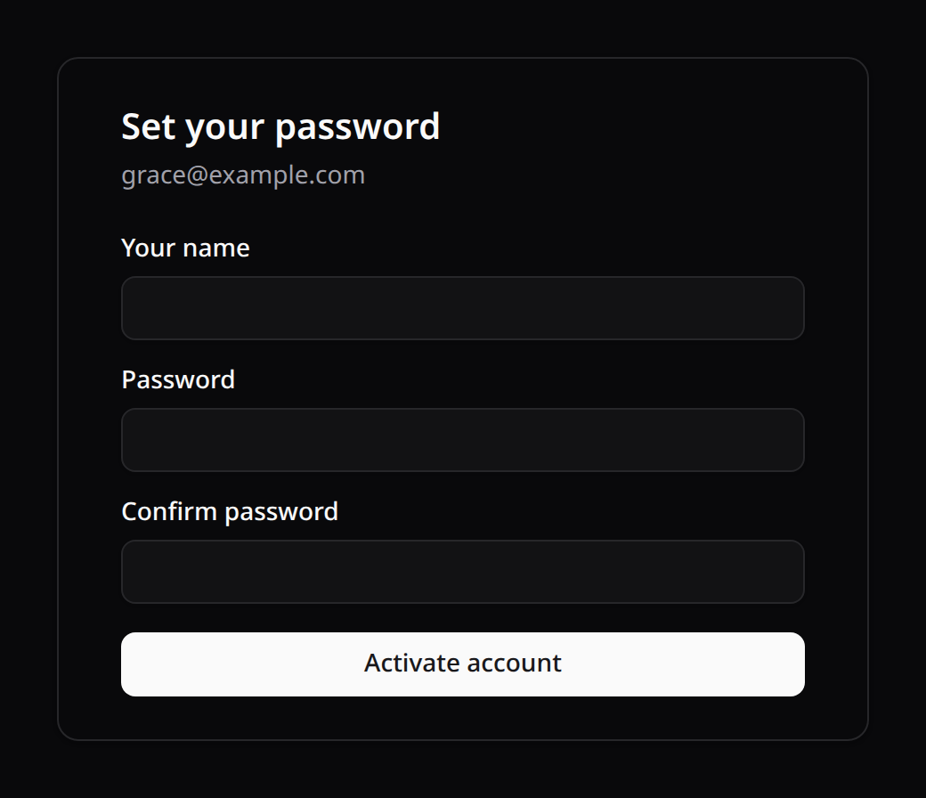 Member activation — set password