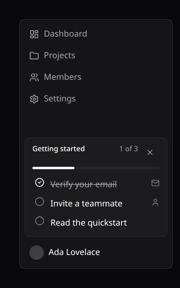 Onboarding checklist, sidebar variant