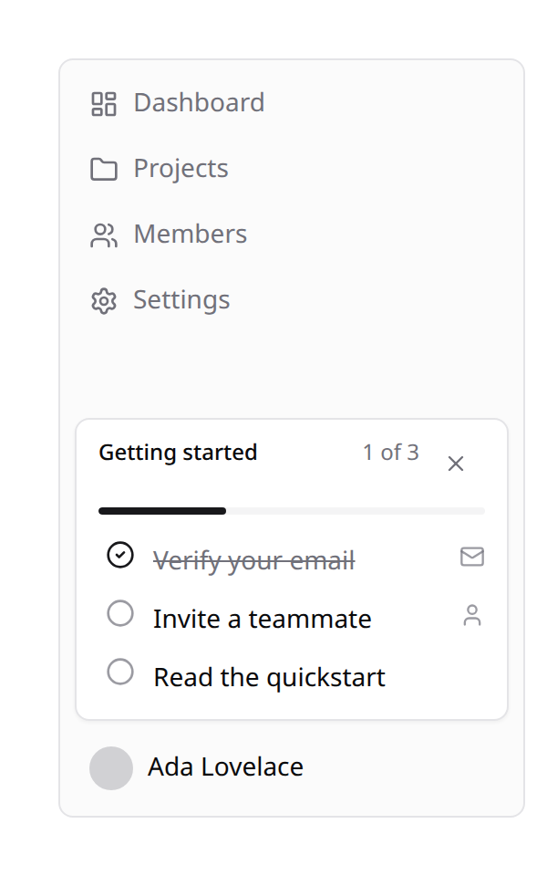 Onboarding checklist, sidebar variant