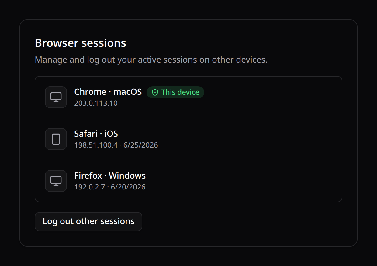 Browser sessions manager