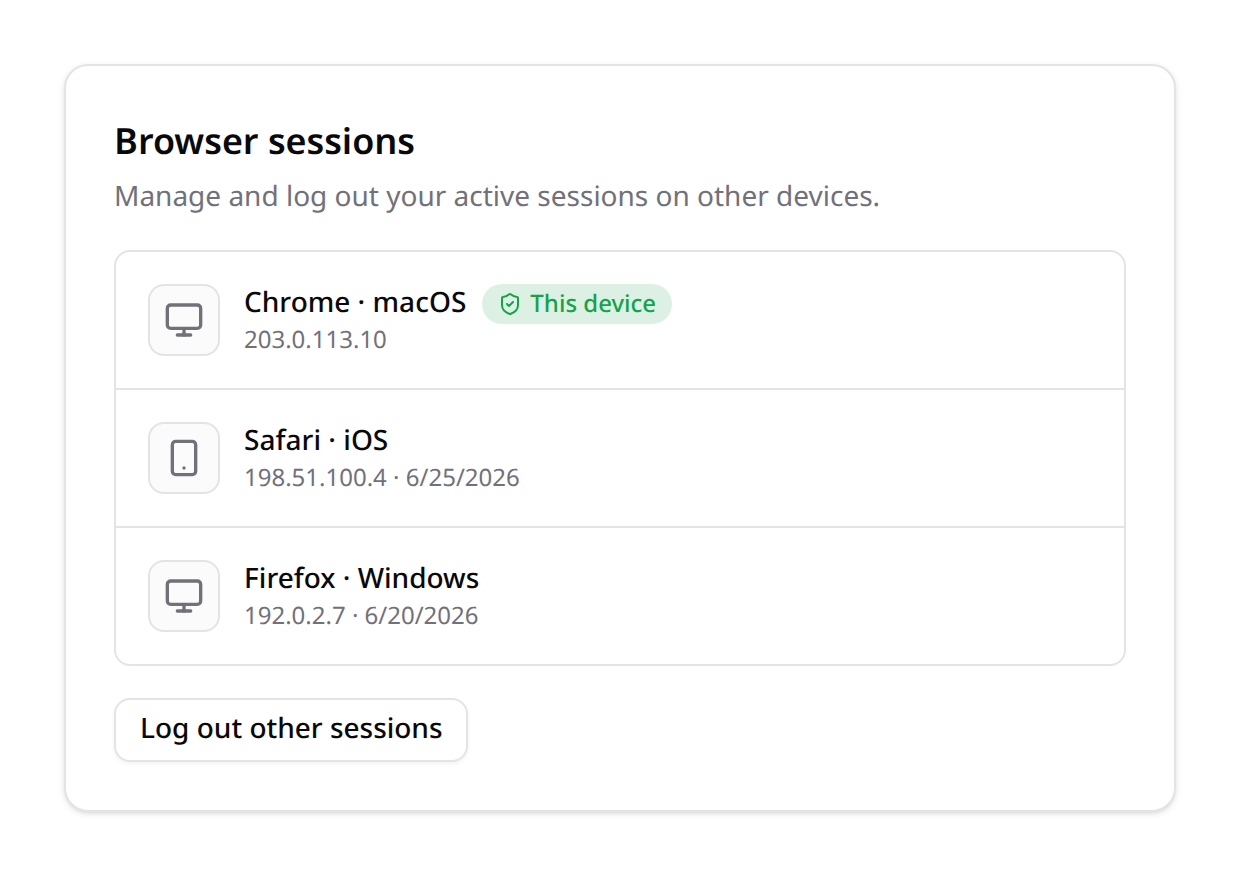 Browser sessions manager