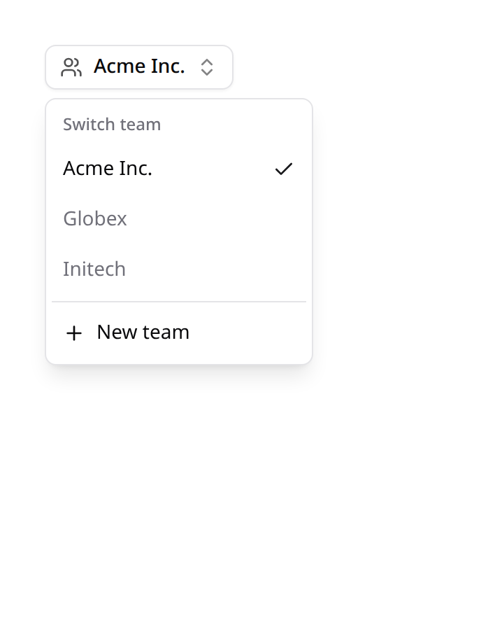 Team switcher dropdown