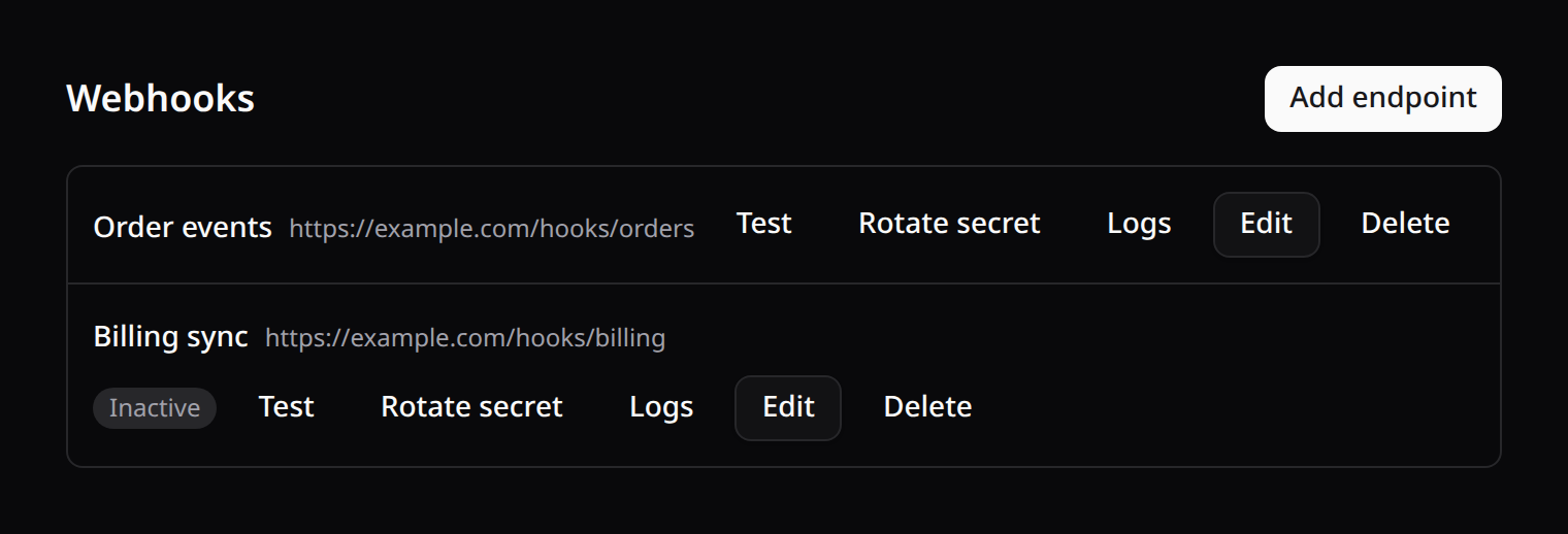 Webhook management dashboard