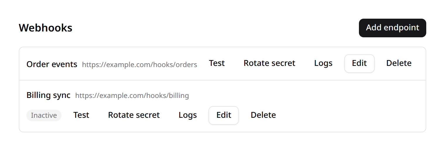 Webhook management dashboard