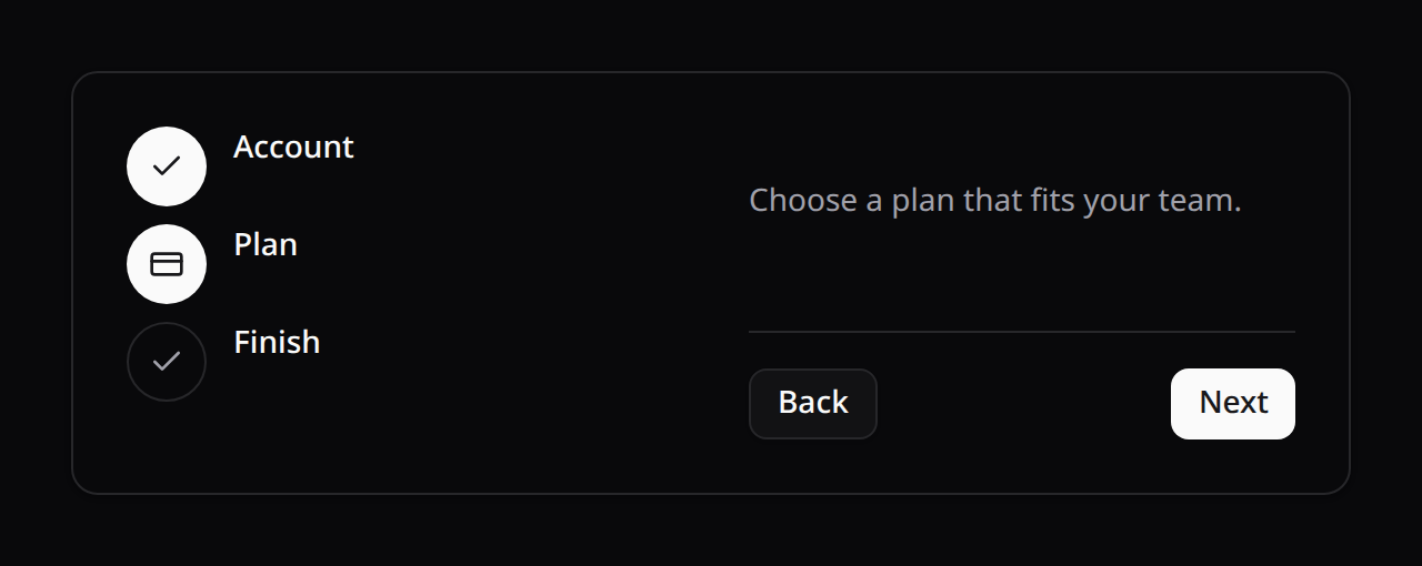Wizard — stepper, vertical orientation